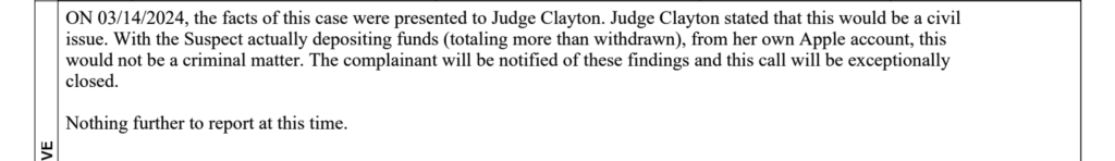 Judge Clayton determines the Dare2Care mission account was a civil matter.